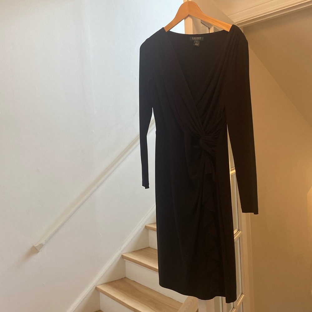Black Classic Ralph Lauren faux wrap dress, size 10.